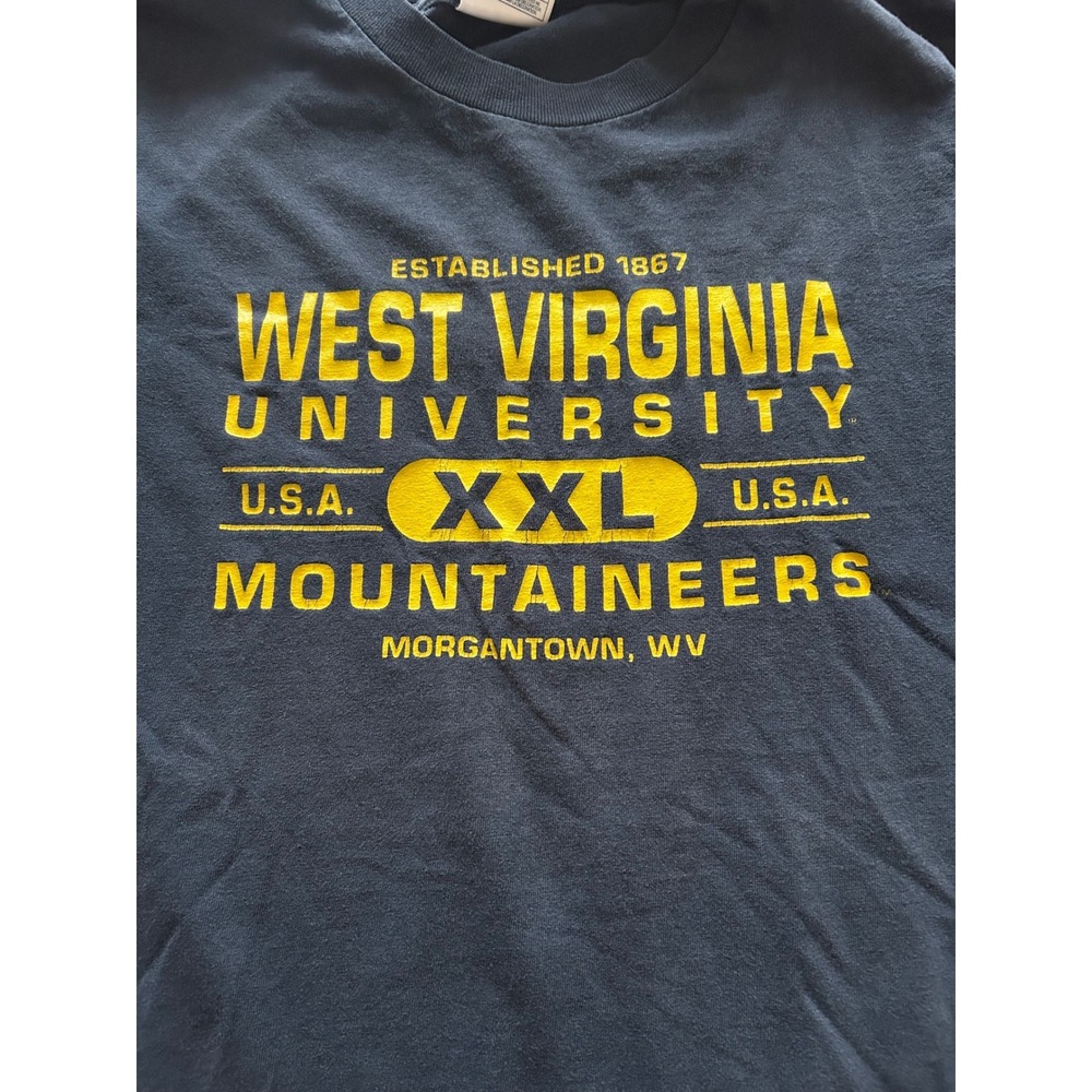 AAA Alstyle West Virginia University Mountaineers T-Shirt Navy Blue Mens Large